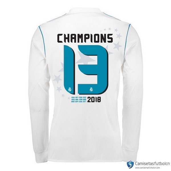 Camiseta Real Madrid Champions 13 Primera equipo ML 2017-18 Blanco